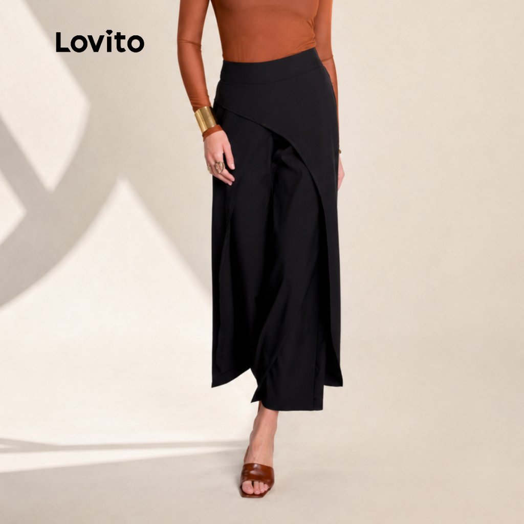 Lovito Calça Reta Transpassada Alfaiataria Moda Feminina PTB19401970