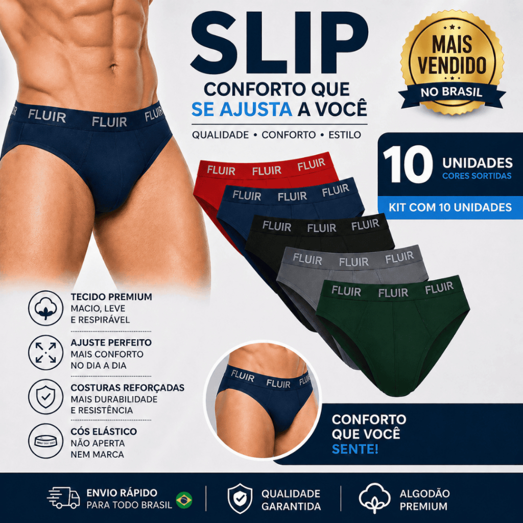 Kit com 10 Cuecas Slip Tradicional Microfibra Adulto Forro de Algodão Confortável