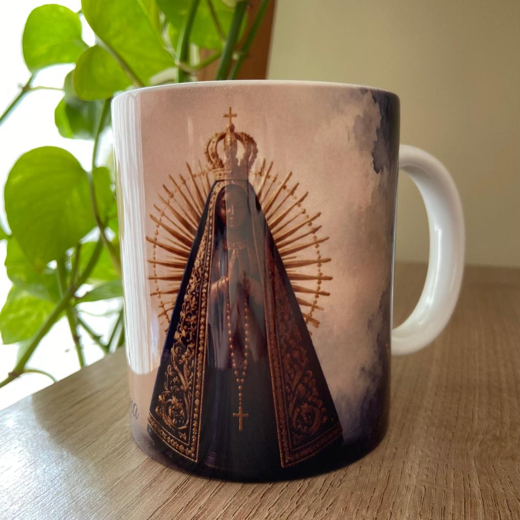 Caneca Nossa Senhora Aparecida Personalizada com Nome | Cerâmica | Presente Católico