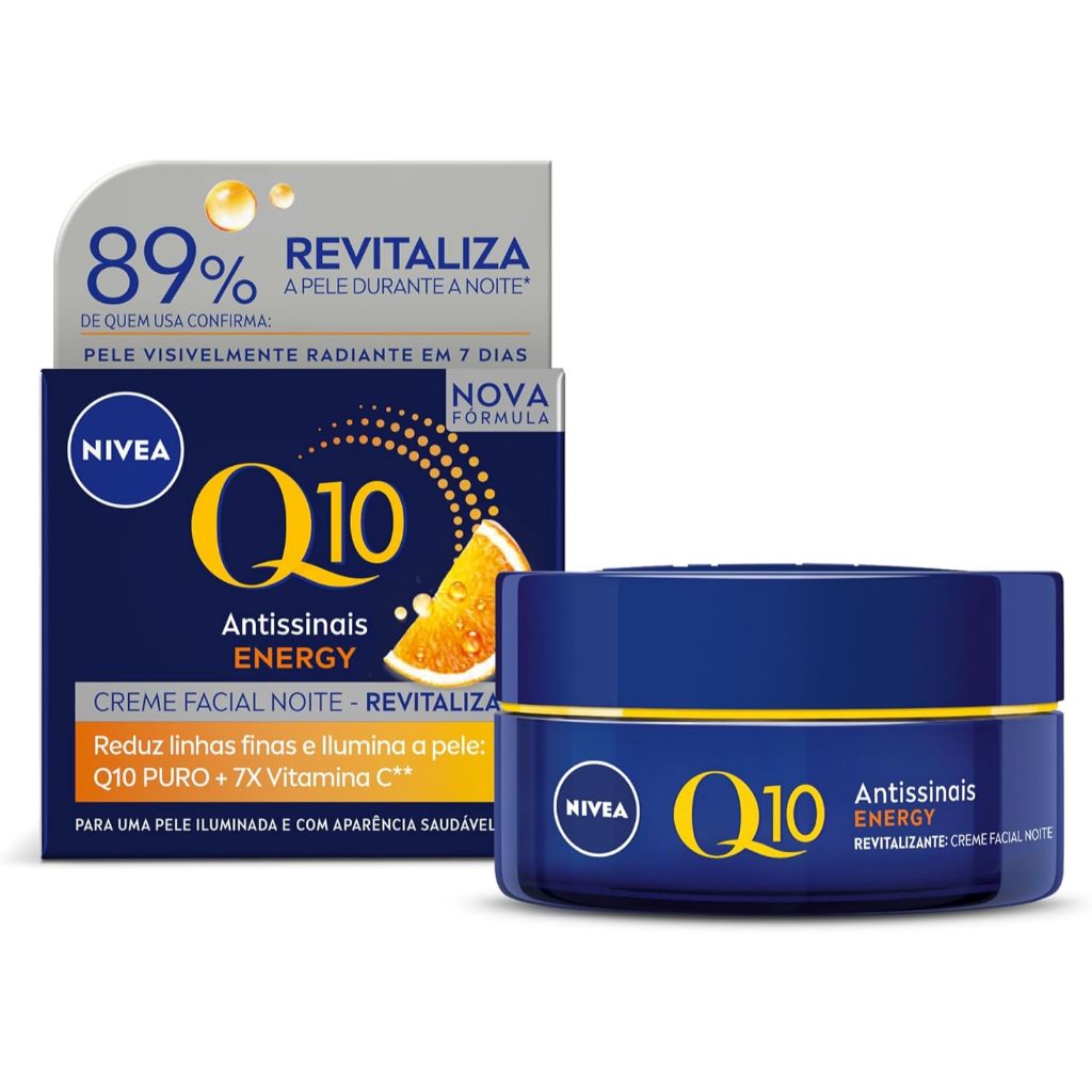 NIVEA Creme Facial Antissinais Q10 Power Noite 49g - Firmeza e Proteção Antioxidante, Rápida Absorção