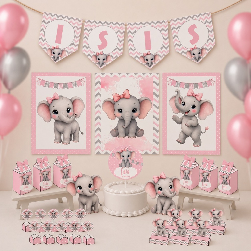 Kit festa só um bolinho Elefantinha rosa  - Lembrancinhas, caixinhas personalizadas