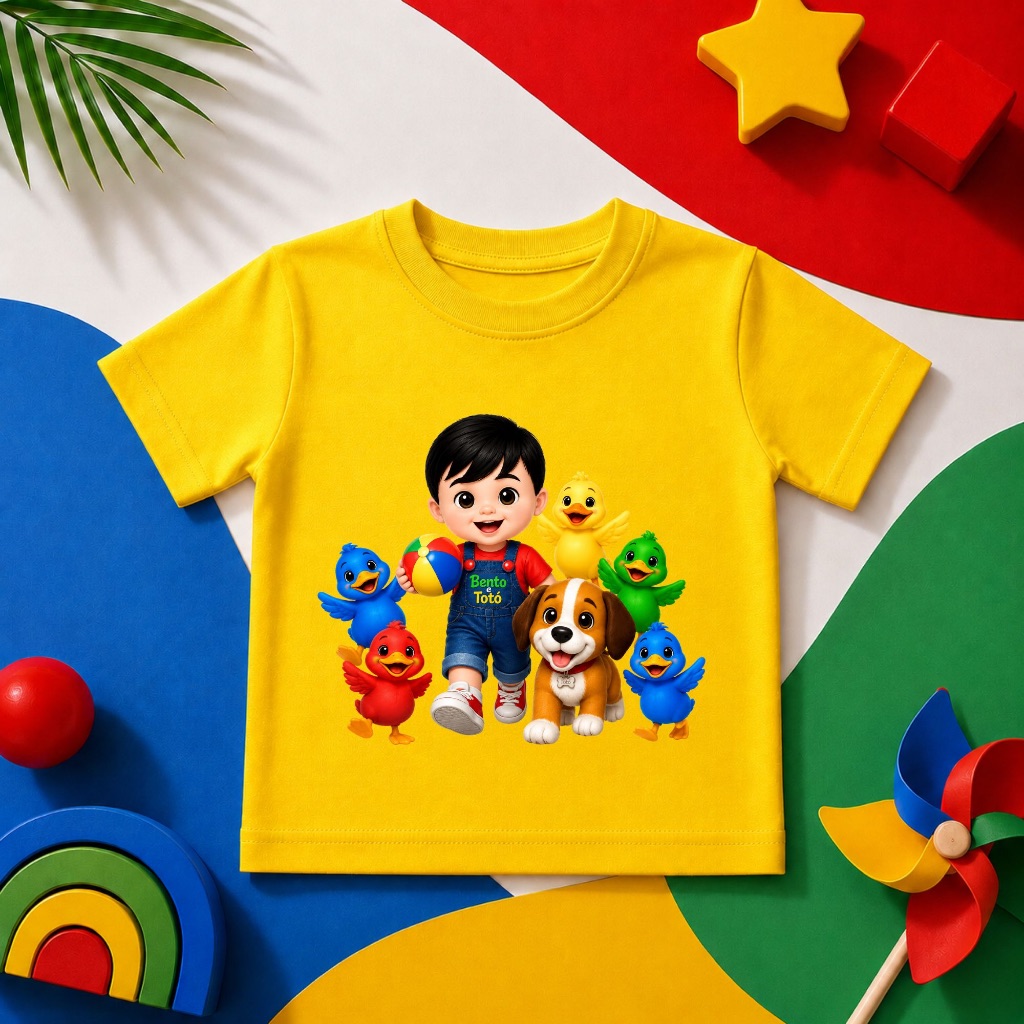 Camiseta Infantil Patos Coloridos Bento e Totó 100% Algodão Unissex Estampada Roupa Infantil