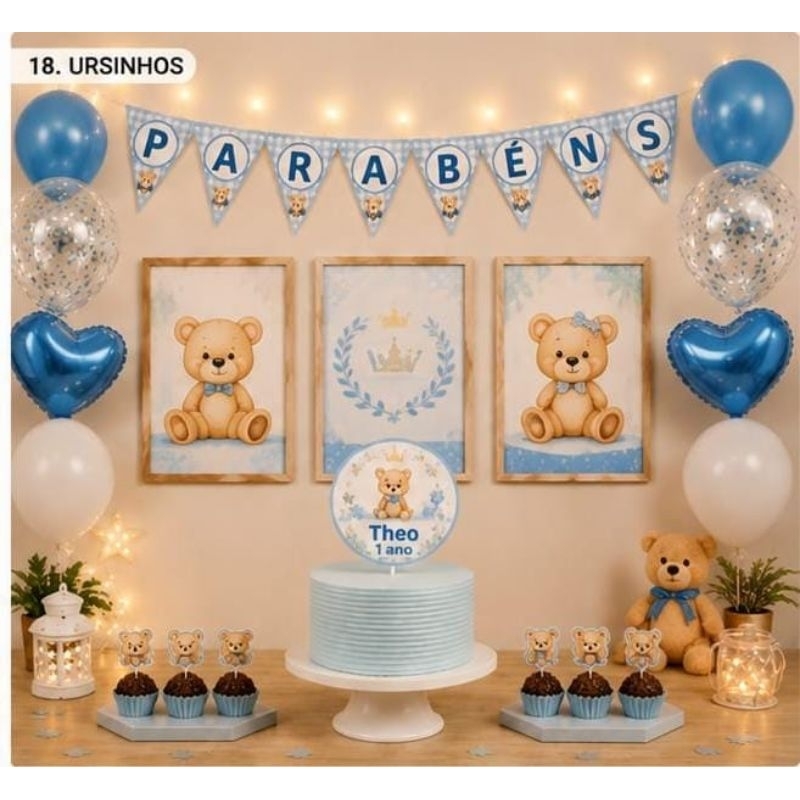 -Kit Festa Personalizado|ursinho Azul|Só um bolinho|Lembrancinha|Aniversário |Mini kit