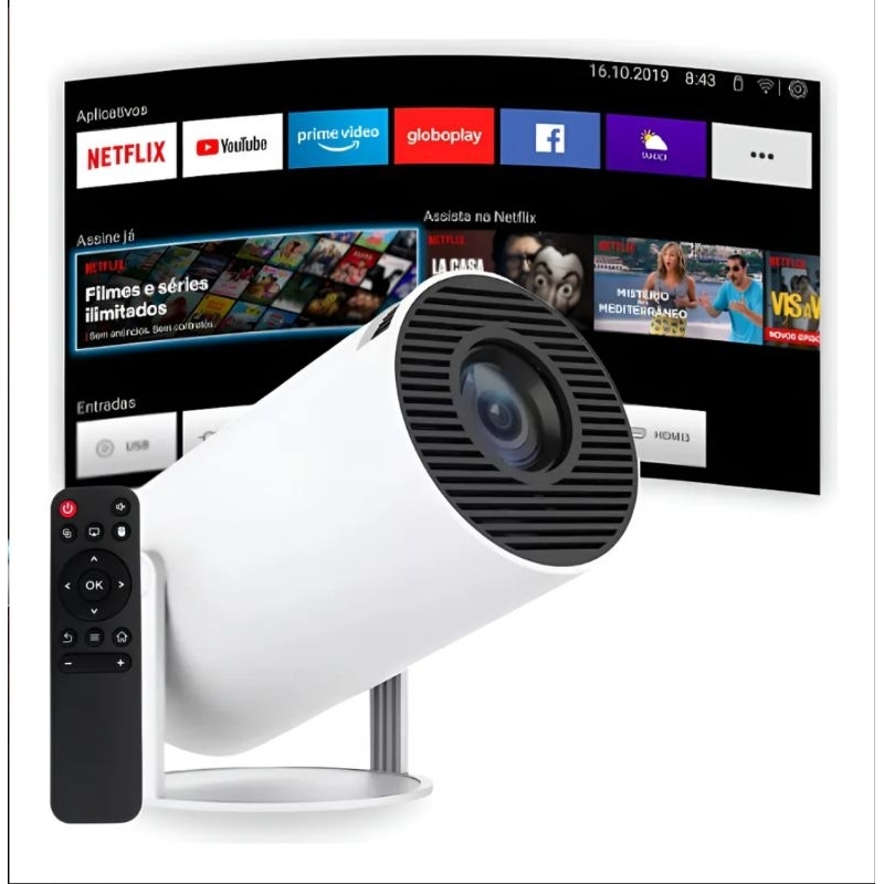 Projetor HY300/ HY320 4K HD WiFi Bluetooth Até 150 Polegadas Bivolt Celular TV Box Xbox PS5 PC Cinema Portátil