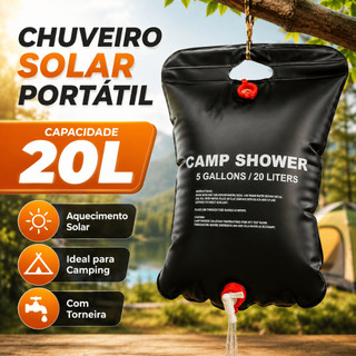 Saco De Chuveiro Banho Ducha Chuveiro Solar Portátil Para Camping Capacidade 20L Com torneira
