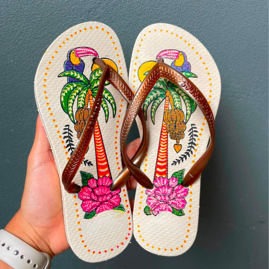 Chinelo Feminino Adulto de Borracha Antiderrapante Confortável Estampado Casual para Casa Dia a Dia