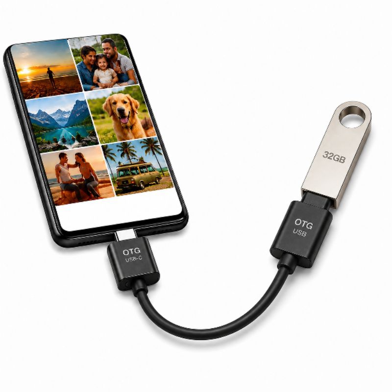 Kit Pendrive 32GB  Metalico + Cabo OTG USB Tipo C Para Transferência de Arquivos Smartphones
