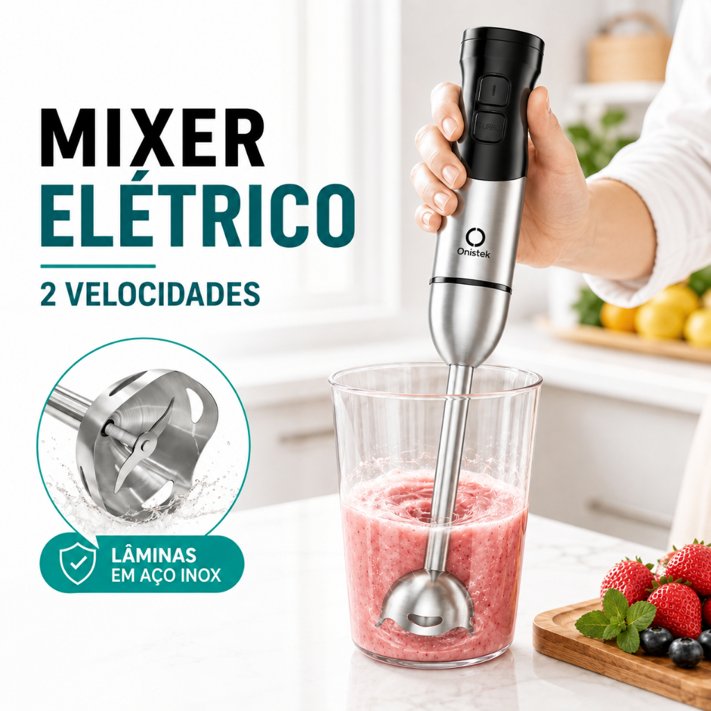 Mixer Elétrico de Mão 260W 2 Velocidades com Lâmina de Aço Inox 127V 220V Onistek