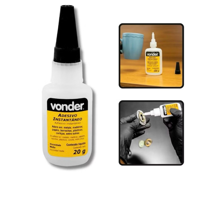 Kit de 1 até 4 Cola Super bonder Adesivo instantâneo, Unhas, Madeira, Multiuso, Couro, industrial, 20g VONDER