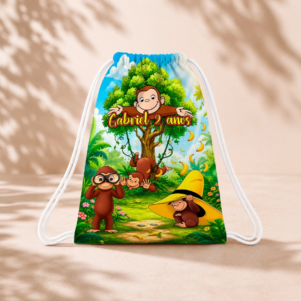 10 Mochila Personalizada 18x26 Sacolinhas Festa Aniversário Lembrancinha George o Curioso M1