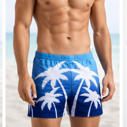 sunga box coqueiro masculina cordão e forro moda praia seca rápido cores azul e cinza 1002