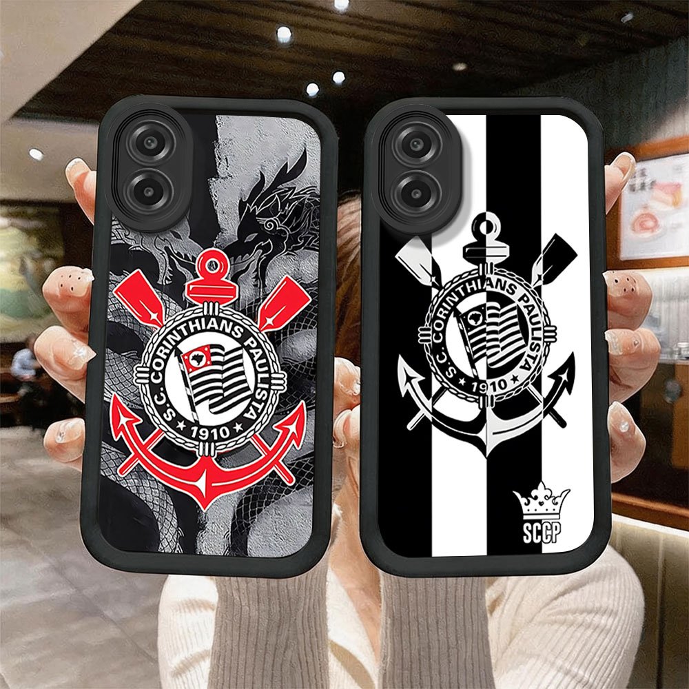 Capinha capa de silicone macia preta anti‑queda estampa Corinthians para Samsung A07 DL346