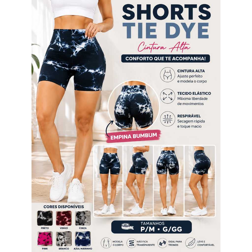 Short Fitness Feminino Cintura Alta Levanta Bumbum Não Transparente Modelador Academia -Cod:B19