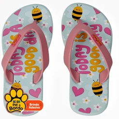 Chinelo Klin Menina Super Confortável Azul Rosa Estampa Abelha Coração Lazer Praia