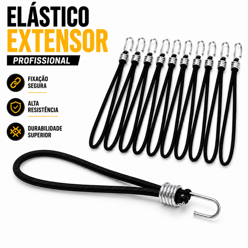 Kit 10 Extensor Elástico Caminhão Lona Fixador Corda 35Cm Profissional