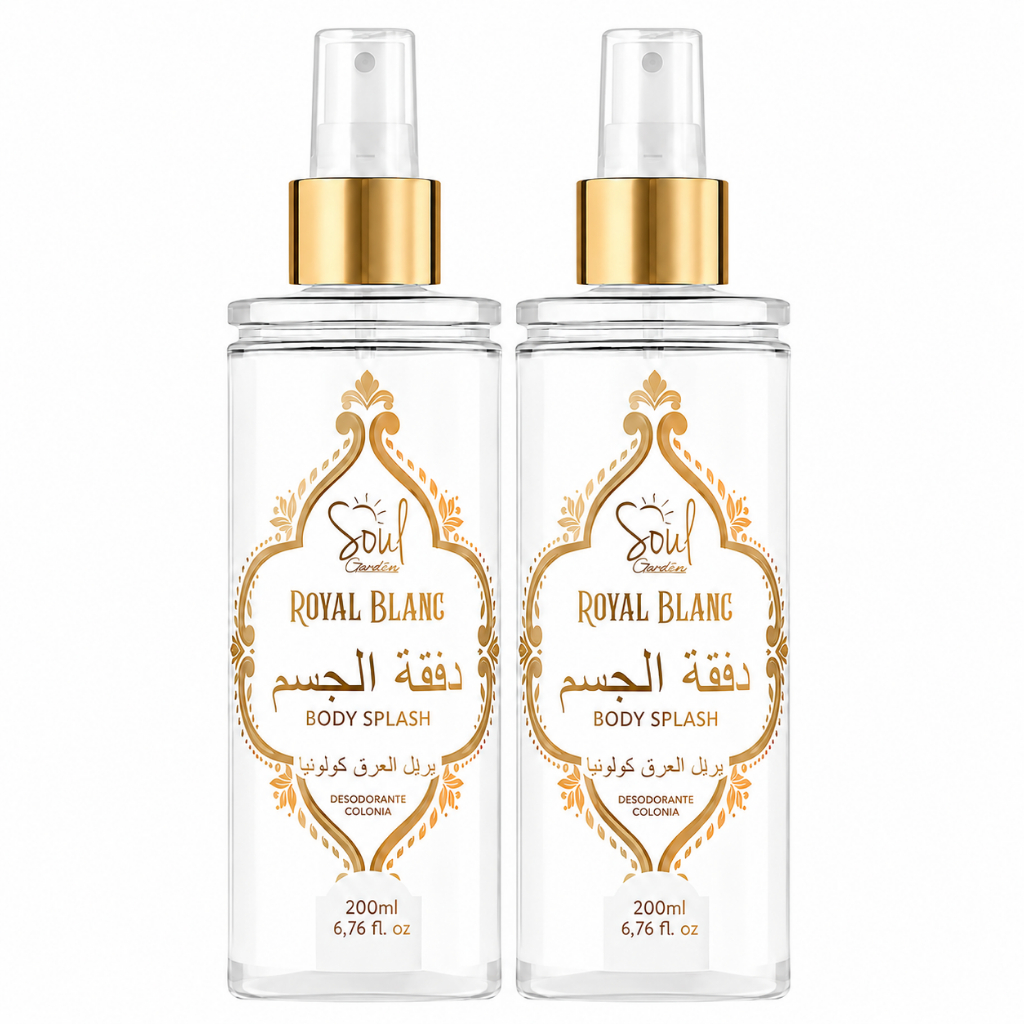 Kit 2 Body Splash Feminino Royal Blanc Soul 200ml – Perfumaria Árabe Elegante e Alta Fixação
