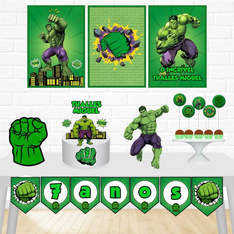 Kit festa só um bolinho-Tema Hulk Super Herói- Decoração Aniversário/Mesversario infantil-Kit Personalizado Hulk
