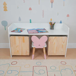 Escrivaninha Infantil Bancada Organizadora Grande Madeira Borboletinha Faz de Conta Kit Livro