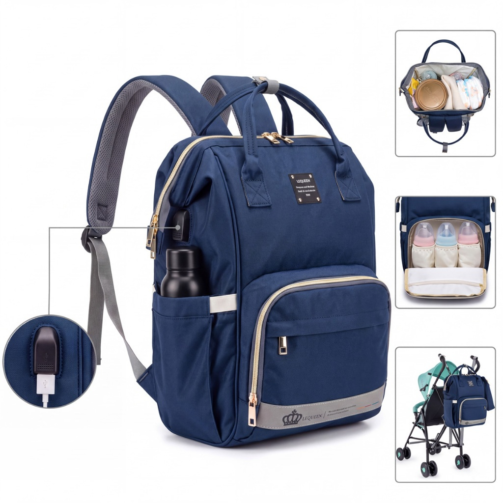 Mochila Bolsa Maternidade Bebê Lequeen Menina Menino Com Porta Mamadeira Térmico
