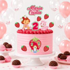Topper de Bolo / Topo de Bolo Personalizado Nome + Idade | Tema Moranguinho Baby | Decoração para Festa de Aniversário