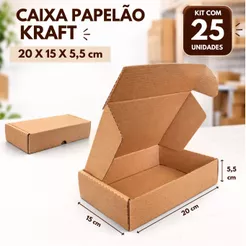 Caixa de Papelão Para Envio Correio Reforçada 20x15x5,5cm - 25 Unidades