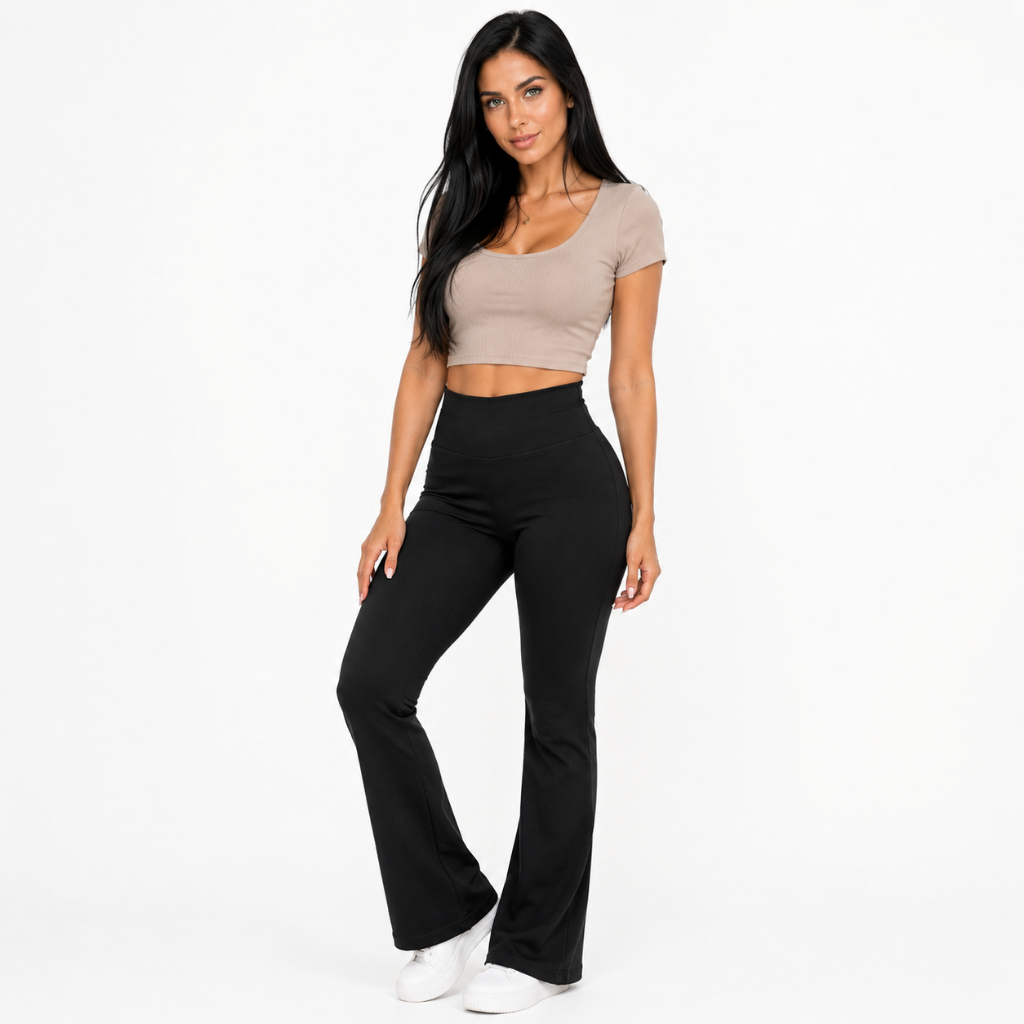 Calça Bailarina Legging Flare Reta Feminina Cintura Alta Sem Transparência Academia Fitness