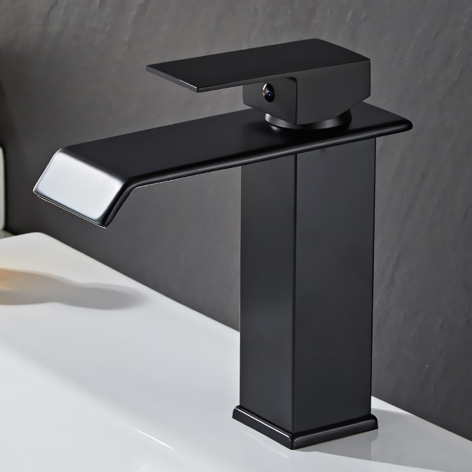 YESOP Torneira Preto Banheiro Cascata Quadrado Misturador Monocomando Luxo Inox 304 Alta 18cm