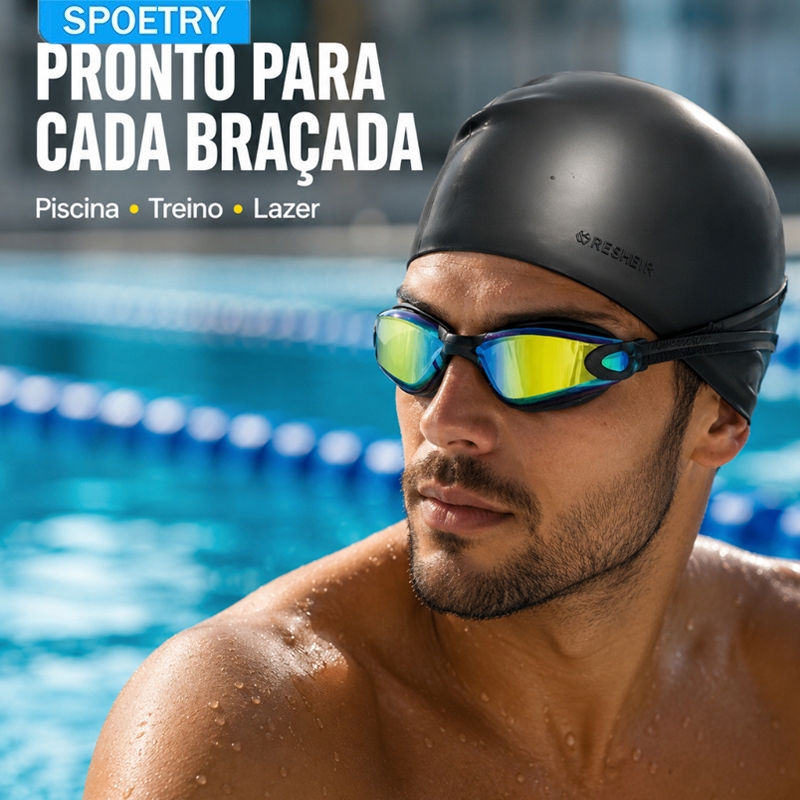 Óculos de banho + chapéu de banho Adultos Proteção UV Cor e Óculos De Natação + Touca Silicone Kit natação