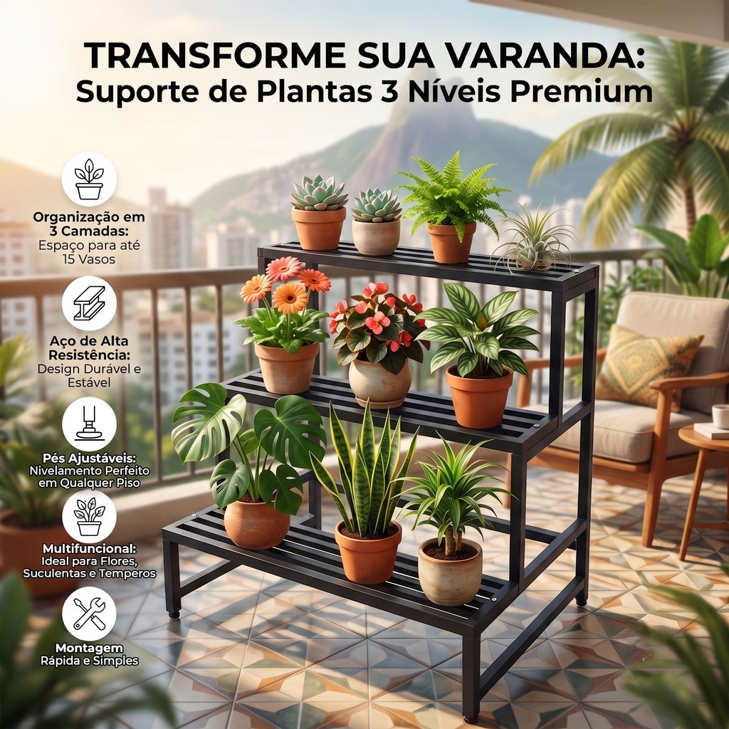 Suporte Para Plantas Vasos Floreira De Ferro Metal Estante Prateleira De Chão Organizador Jardim Varanda Decoração