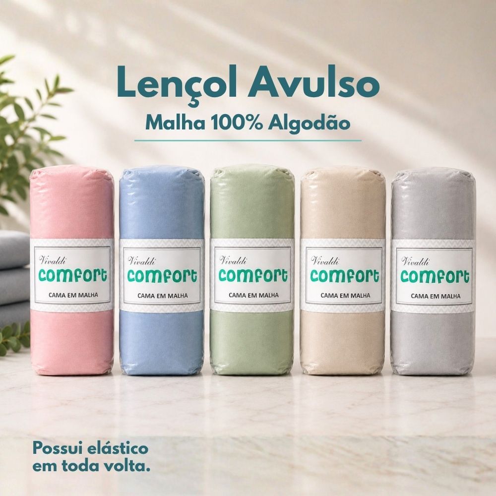 Lençol Avulso com Elástico Solteiro Casal Queen King 100% Algodão Malha Comfort Liso