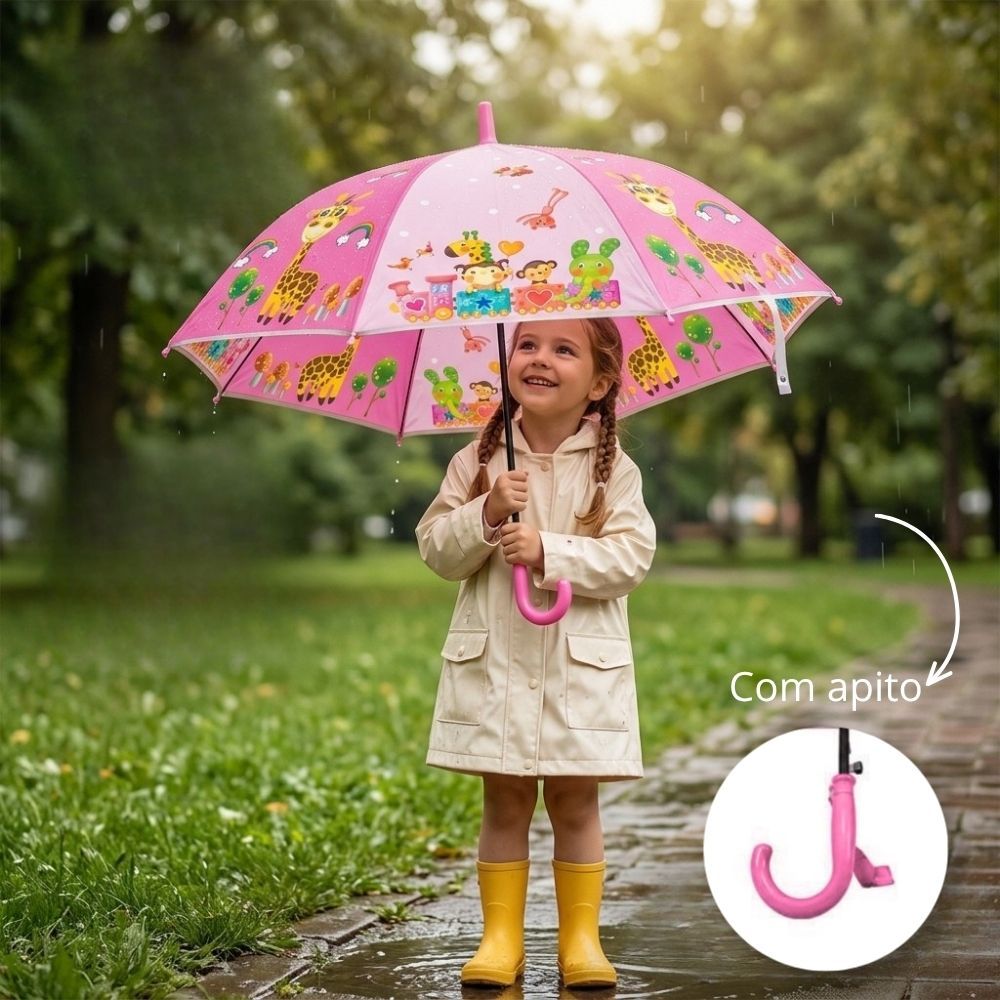Guarda Chuva Infantil com Apito Criança Modelo Bengala Resistente