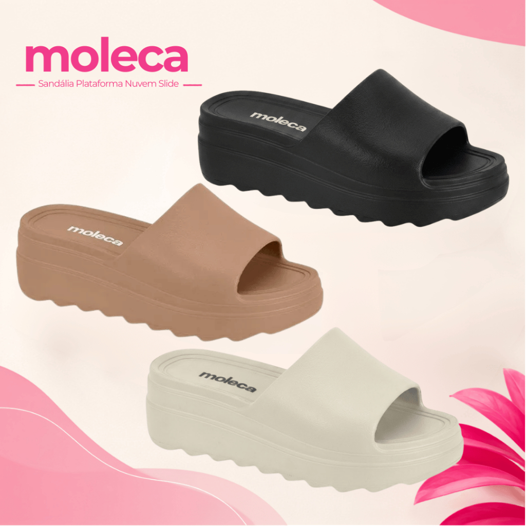 Sandália Moleca Feminina Plataforma Tratorado Leve Confortavel Chinelo Nuvem Slide Macio Off White Bege Preto