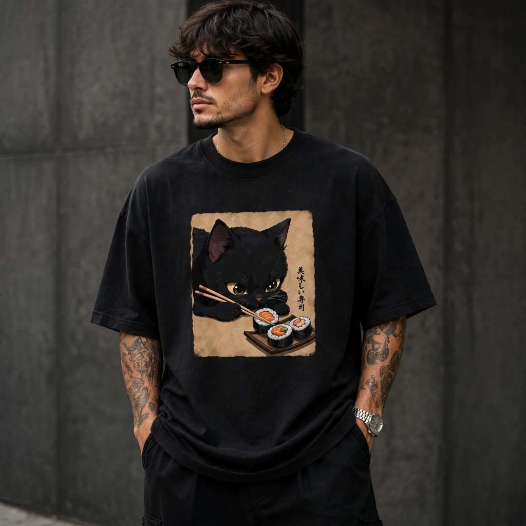 1 Peça Camisa unissex masculina e feminina camiseta Oversized estampada 100% algodão gato sushi fodo Camiseta elden ring
