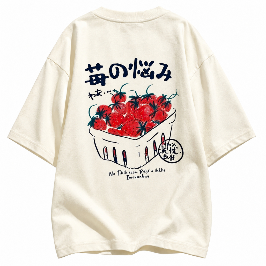 Camisa Feminina Strawberry Farm Blusa Japonesa Estampada F/C T-shirt Algodao Casual Fofa Confortavel