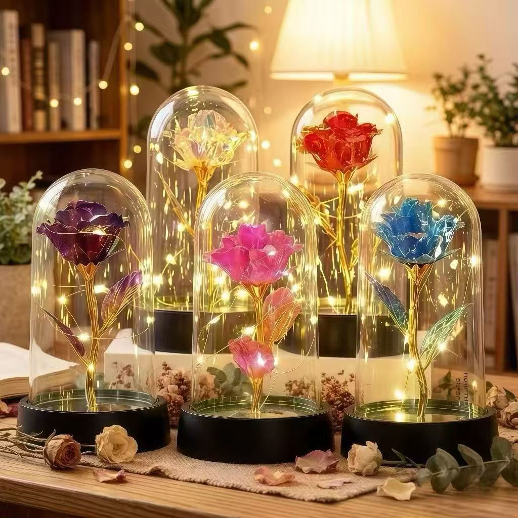 Rosa com Luz LED em Cúpula – Presente Romântico para Namorada Esposa Dia dos Namorados
