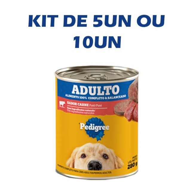 Kit Ração Úmida Pedigree Lata Patê Cães Adultos sabor Carne 280 g