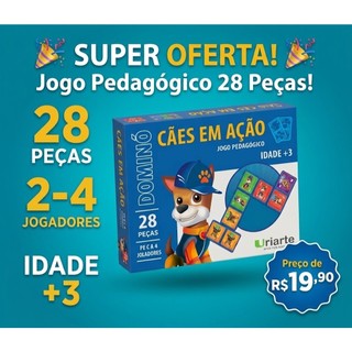 Jogo Pedagógico Dominó Cães Em Ação 28 Peças Infantil - Educativo, Raciocínio Lógico e Diversão Em Família