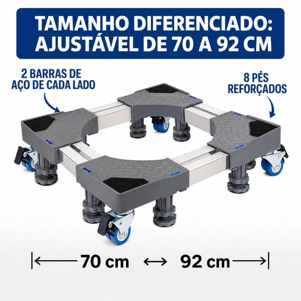 Suporte  Base Geladeira Maquina De Lavar Lava E Seca Cervejeira Frigobar Pé e Barra e Rodinhas com trava