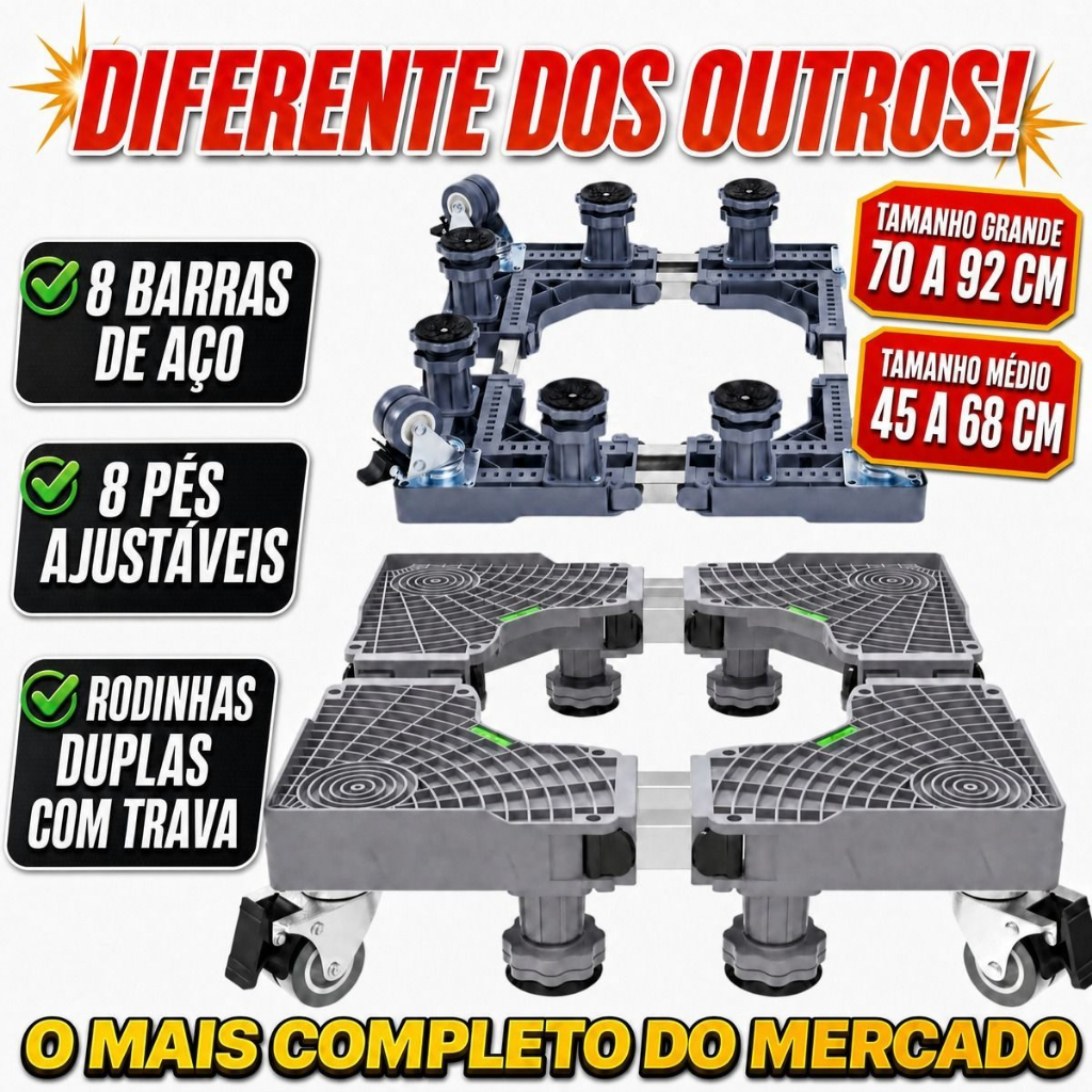 Suporte Barra Dupla Aço Reforçado ate 400kg Freezer Geladeira Maquina De Lavar Fogão Lavavadora Cervejeira