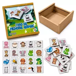 Jogo da Memória Animais Brinquedo Educativo Infantil Pedagógico Alfabetização Madeira Menina Menino