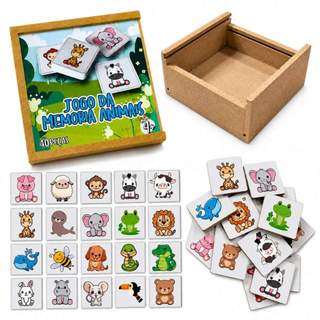 Jogo da Memória Animais Brinquedo Educativo Infantil Pedagógico Alfabetização Madeira Men…