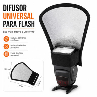 Rebatedor Difusor de Flash Universal 2 Em 1 - Suaviza a Luz, Praticidade, Compatível com Canon e Nikon