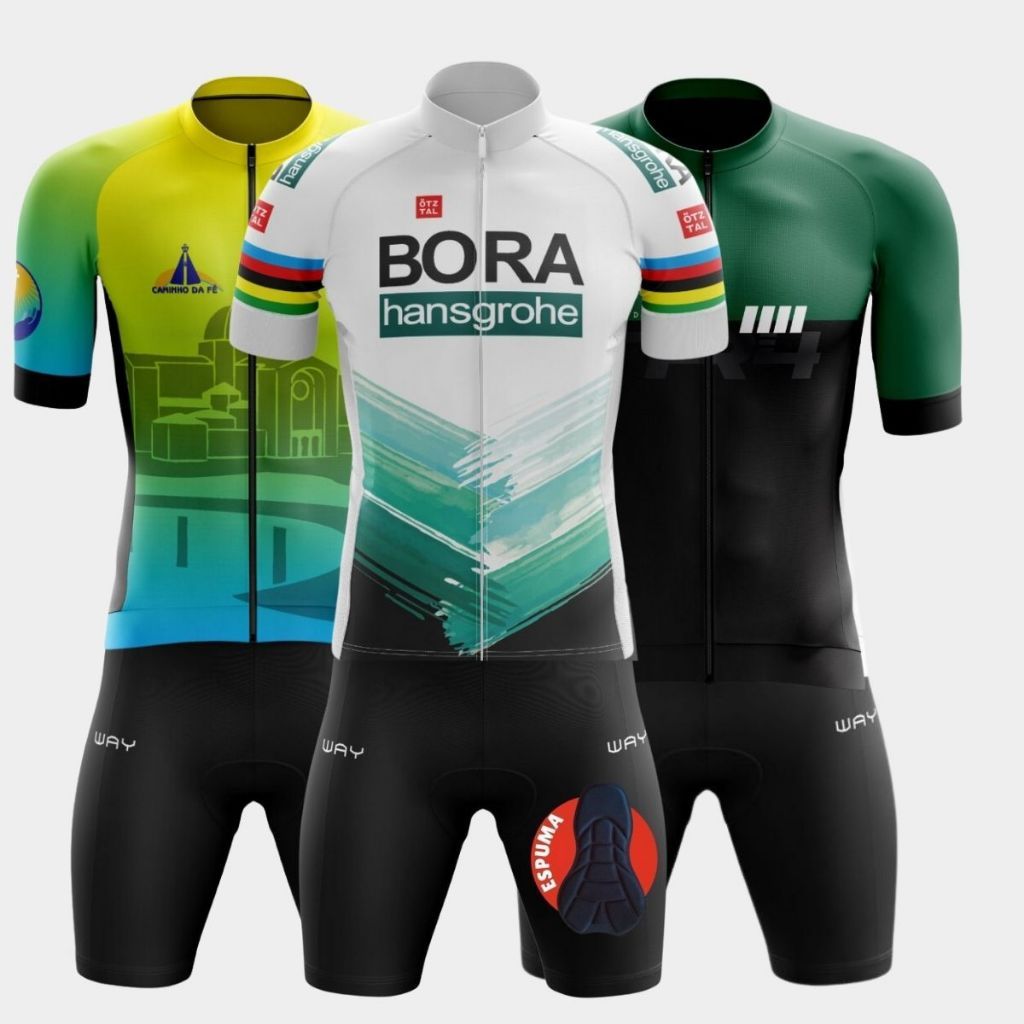 Kit Conjunto Ciclismo Masculino Camisa Zíper Total Camiseta e Bermuda Short Forro Espuma Uv50 Mtb