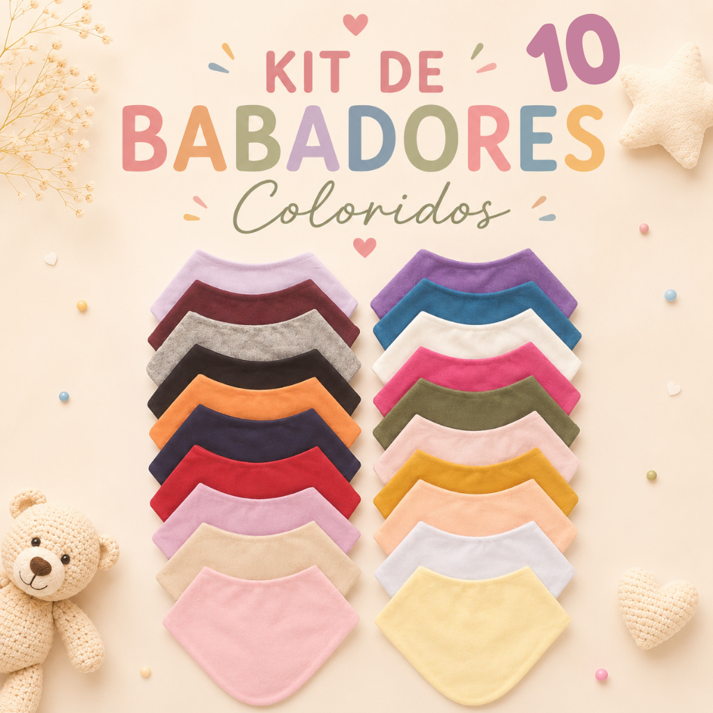 Kit 10 babadores bandana bebê infantil cores sortidas menino e menina