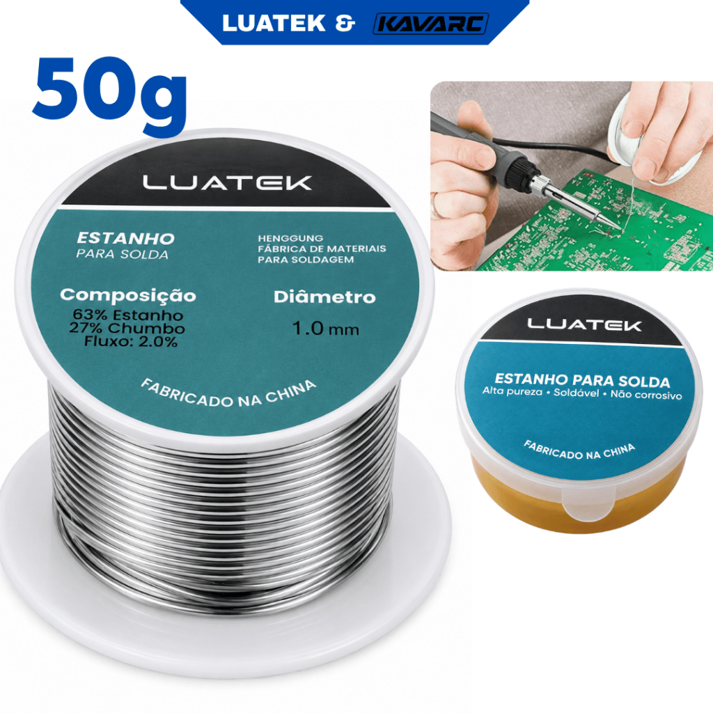 Estanho para Solda 50g Fio de Solda 1mm 63/37 Sn/Pb com Pasta para Solda para Reparos Eletrônicos LUATEK