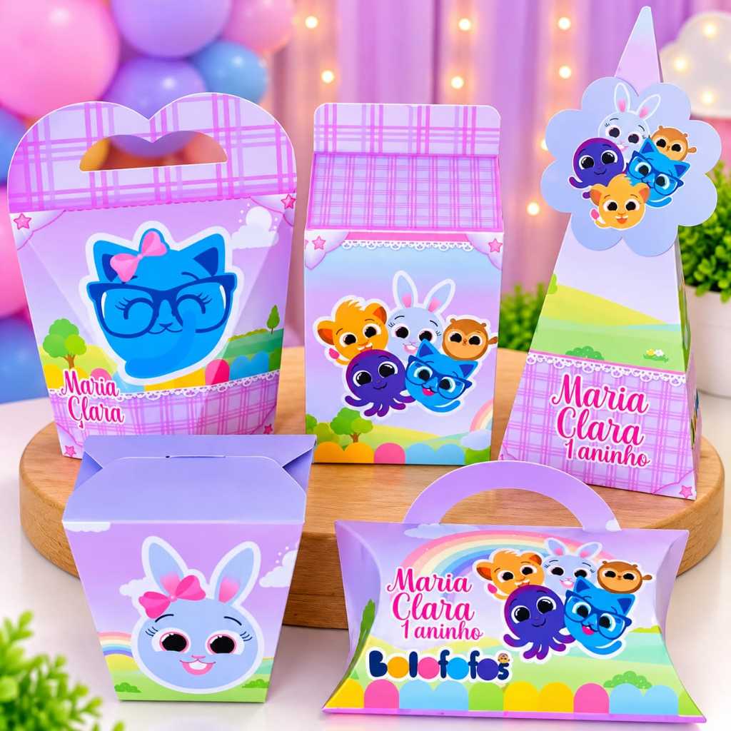 PEGUE E MONTE - KIT FESTA CAIXINHA PERSONALIZADAS LEMBRANCINHA BOLOFOFOS ROSA MENINA