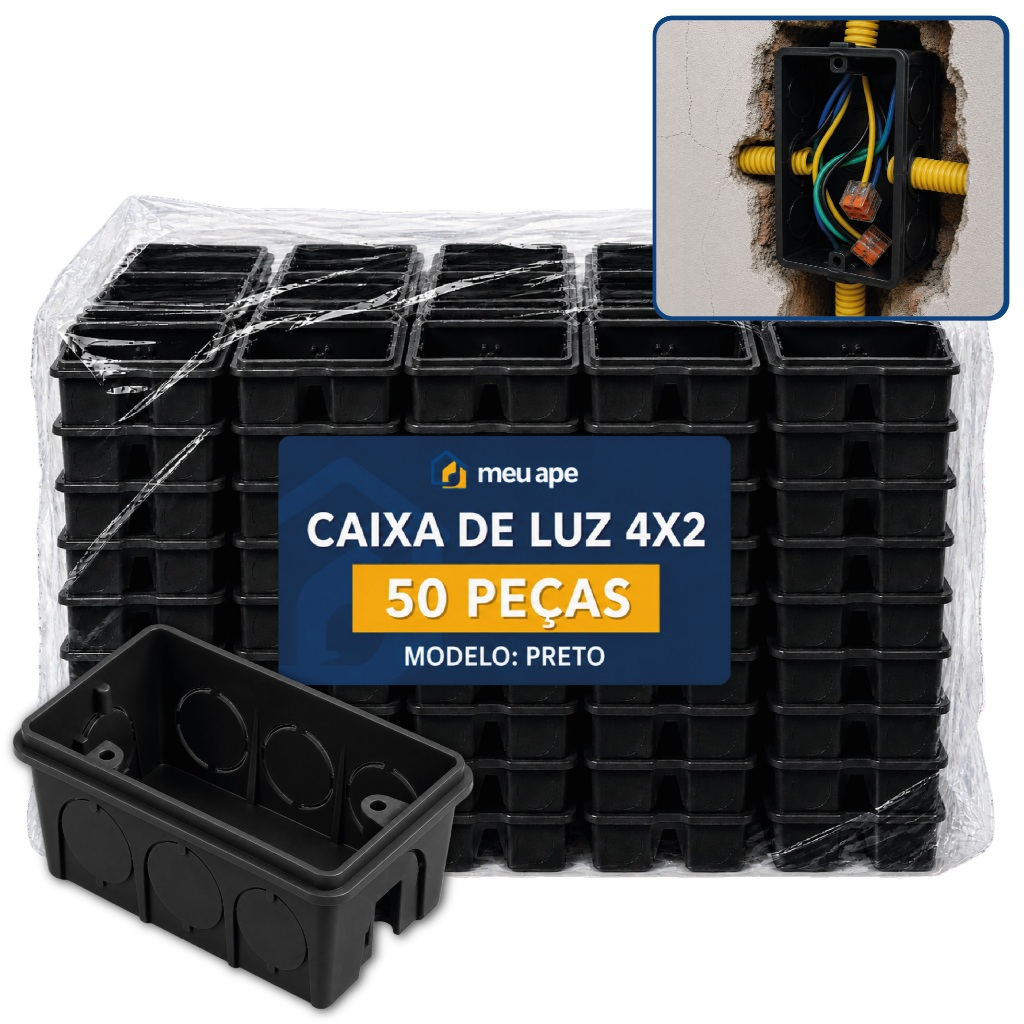 50 Caixa de Luz 4x2 Reforçada P/ Tomada Interruptor Embutir Preto