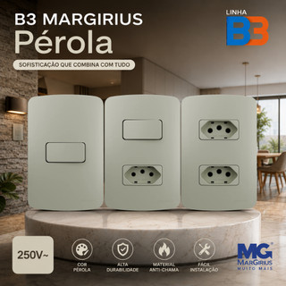Tomada Margirius B3 PÉROLA Interruptor Dourado Champanhe Fosco 4x2 Acabamento Premium Para Parede