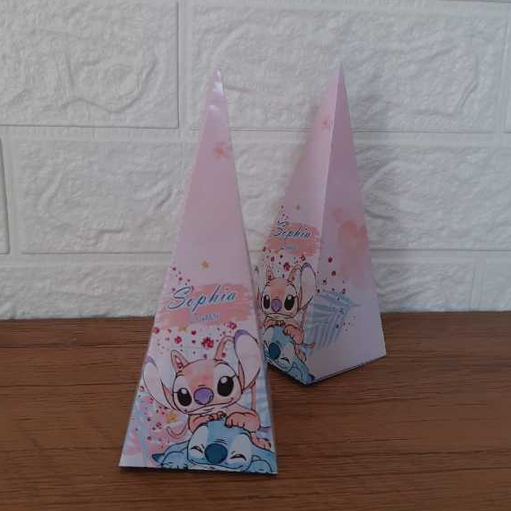 Kit Caixinhas Pirâmide Personalizadas Stitch e Angel | Lembrancinha Festa Infantil | Aniversário