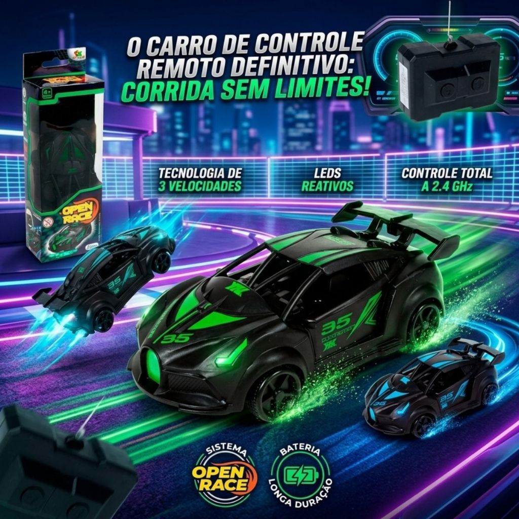 Carrinho De Controle Remoto Open Race Sport 3 Funções Brinquedo Esportivo Dia Das Crianças
